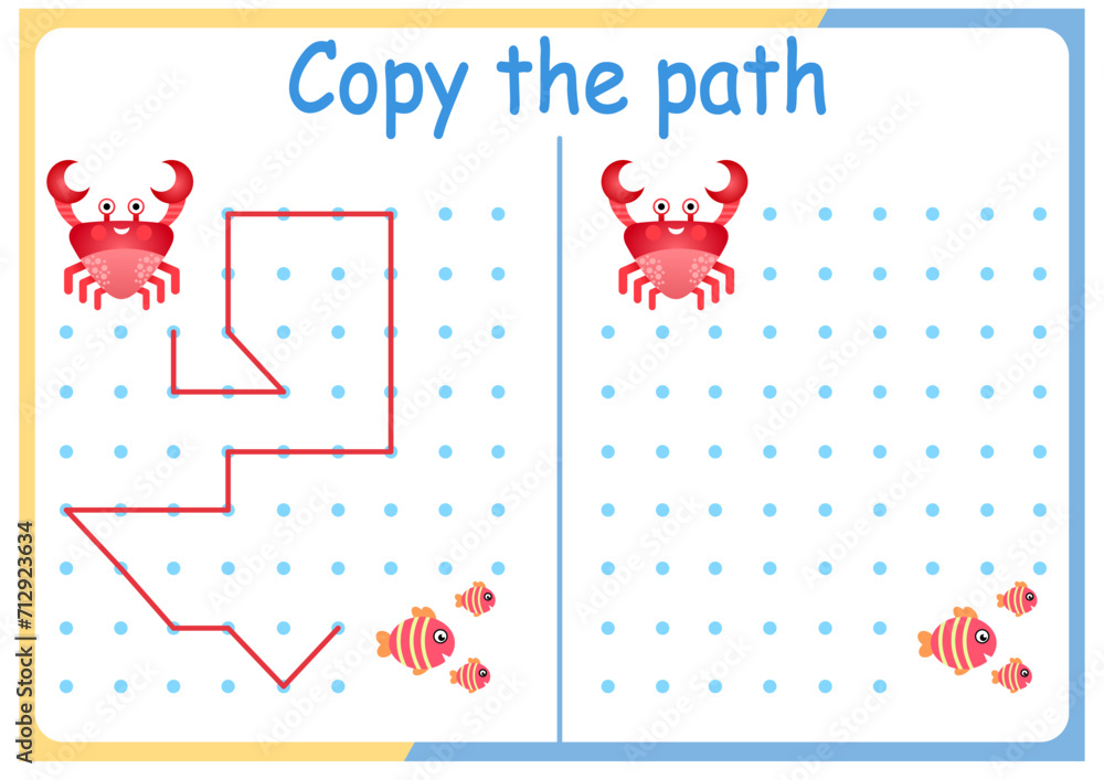 Obraz premium Cute Animals activities for kids. Copy the path . Logic games for children. Vector illustration. Book square format.