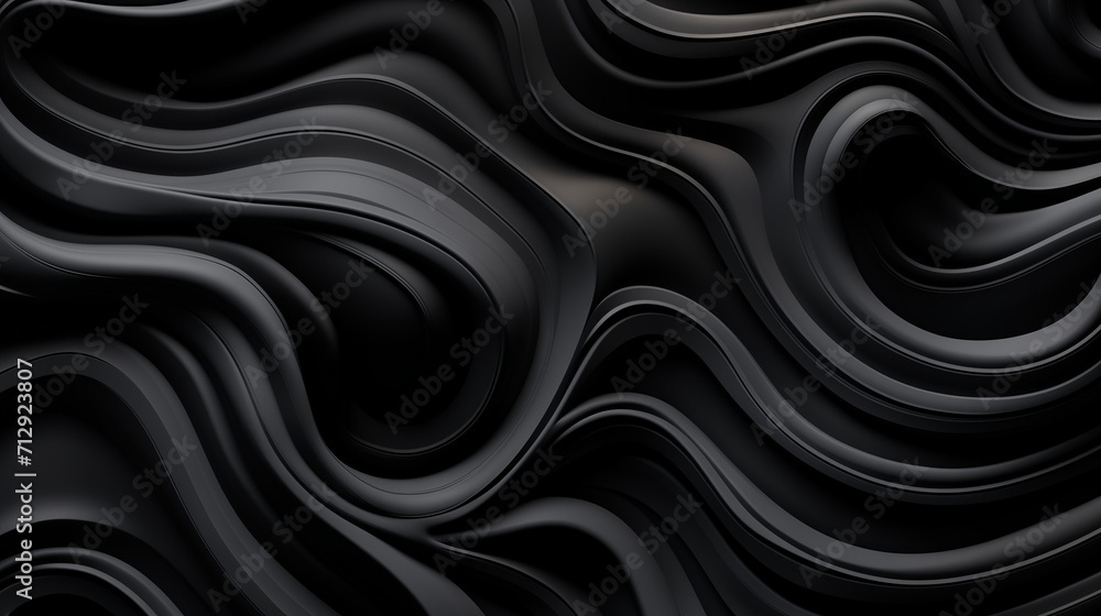 Dynamic Black Swirls, Cartoon-Style Texture Background with Flowing Draperies, Abstract.