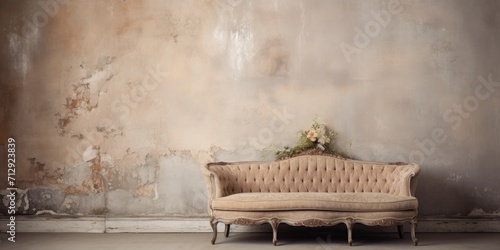 Old stucco backdrop with vintage couch