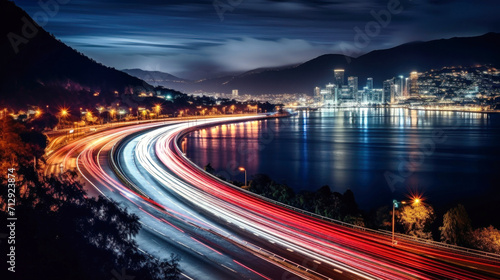 Long Exposure Shot of a Night Highway