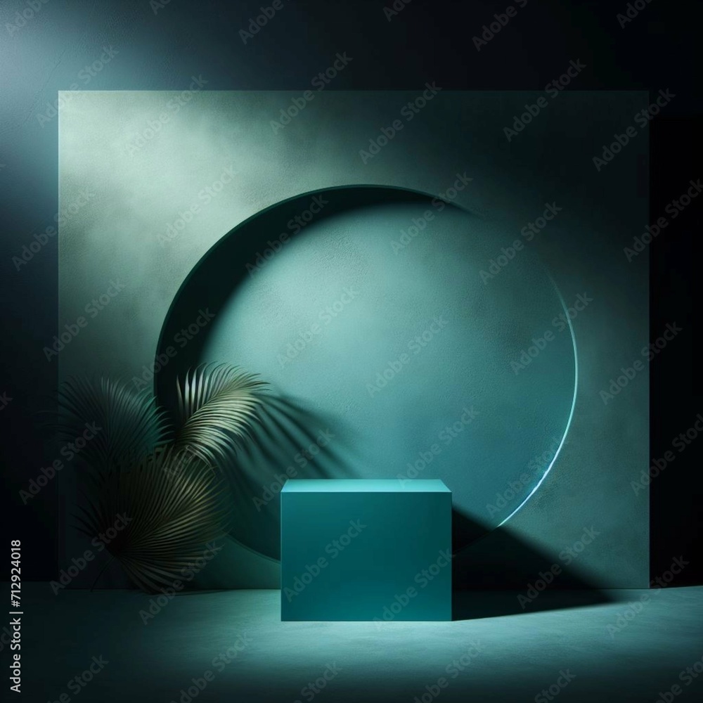 Dark blue green teal jade cyan aqua glow minimal abstract background for product presentation, shadow and light from windows on plaster wall, product podium Dark blue green teal jade cyan aqua glow minimal abstract background for product presentation, shadow and light from windows on plaster wall, product podium
