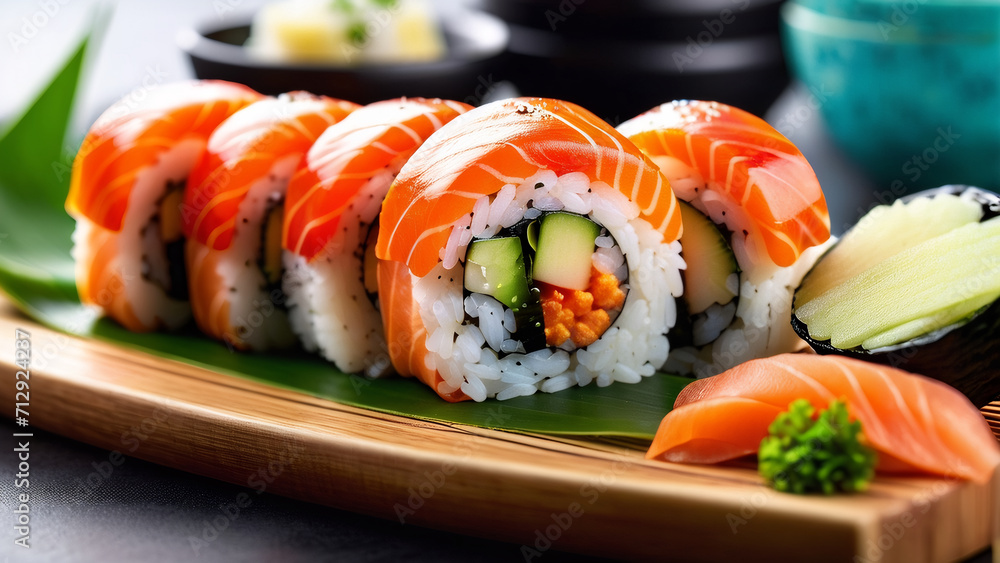 realistic, perfectly composition, dof, wide angle photo, macro, hightly detailed, copy space, sushi. realistic, perfectly composition, dof, wide angle photo, macro, hightly detailed, copy space, sushi.