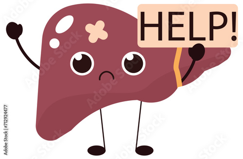 liver, cirrhosis disease. Human liver organ anatomy vector illustration on white background.Stage Of liver Disease Concept,Unhealthy Liver,Cirrhosis Medical Education,sad,red,yellow