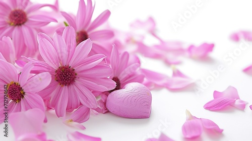 Fragile flying pink and white flower petals. pink on a white background. Concept for Valentine s day.