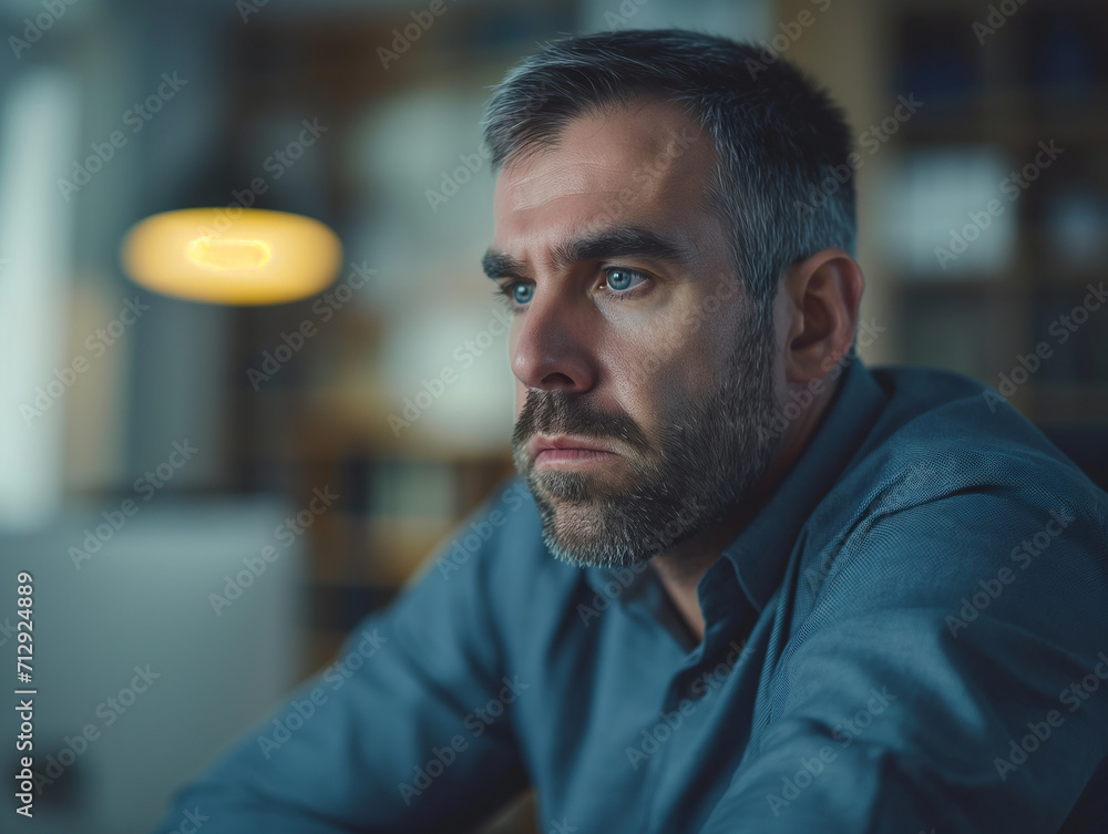 white middle-aged man looking stressed, overwhelmed, worried, at work / office job white middle-aged man looking stressed, overwhelmed, worried, at work / office job