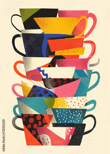 Stack of colouful abstract coffee cups photo