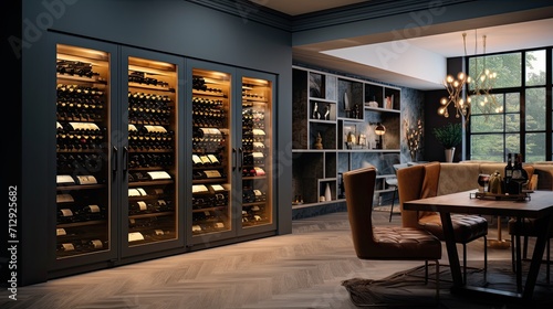 Smart home wine cellars with climate control solid color background photo