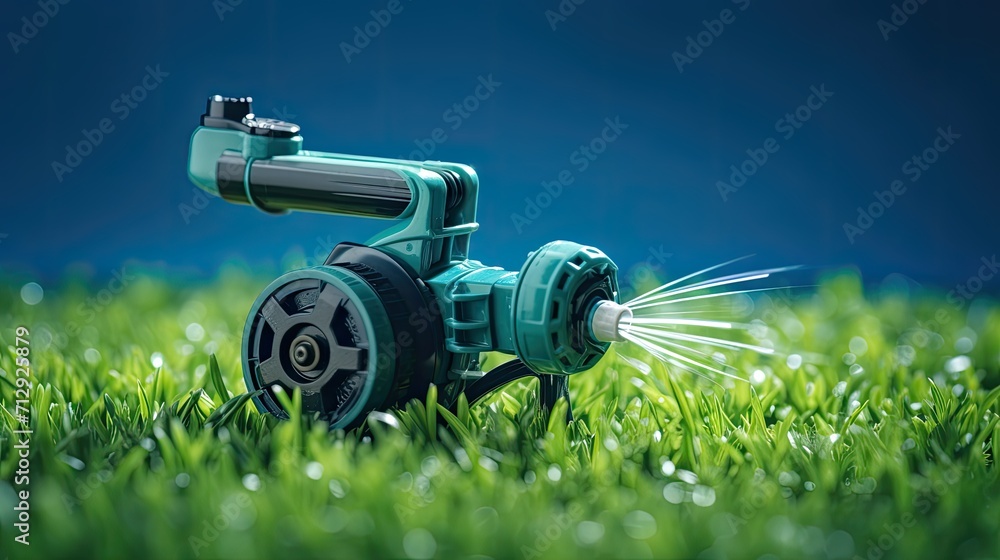 Smart lawn sprinklers for efficient watering solid color background - obrazy, fototapety, plakaty 