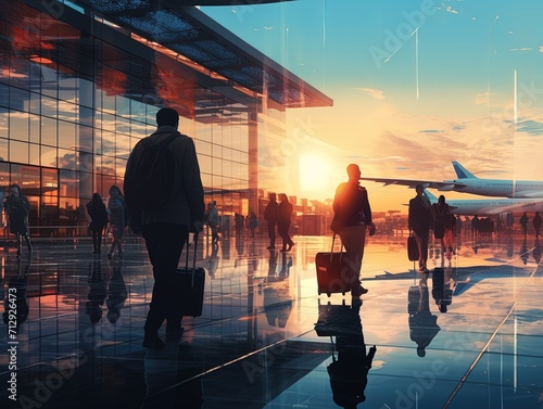 Airport Rush Hour Scene, Corporate Travelers in Motion