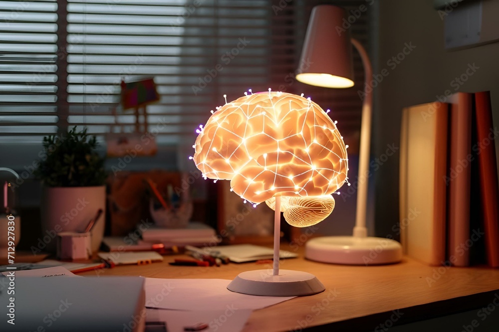 AI generated illustration of A shining and glowing model of brain on a ...