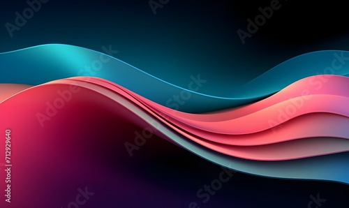 luminous and bright abstract background with colourful waves on dark stage, dark teal and light pink, light sky-blue and dark black, textured landscapes. Generative AI.
