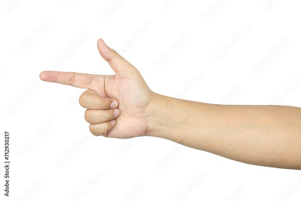 male hand pointing isolated on white background with clipping path. male hand pointing isolated on white background with clipping path.