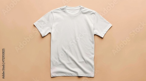 Mockup of a plain white t-shirt laid flat on a neutral background, offering a blank canvas for logo or design placement.