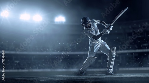 Cricket Ball In Stadium, Closeup Shot, Cricket man Playing shot with Cricket ball photo