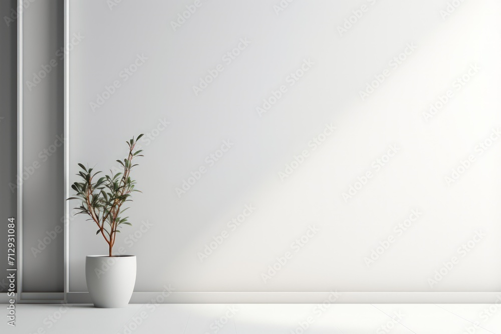 A blank white backdrop is adorned with potted plants. A blank white backdrop is adorned with potted plants.