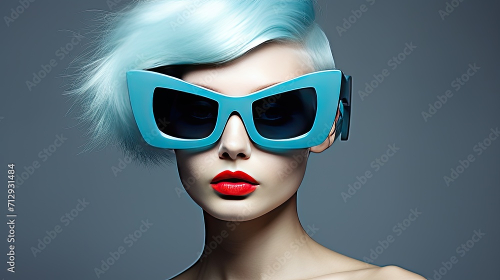 A woman in trendy fashion glasses as an accessory and sun protection, Generative Ai A woman in trendy fashion glasses as an accessory and sun protection, Generative Ai