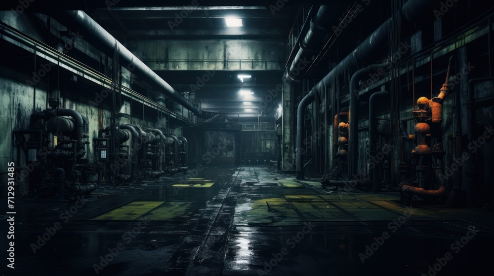 Abandoned ruined industrial building room interior. Abandoned ruined industrial building room interior.