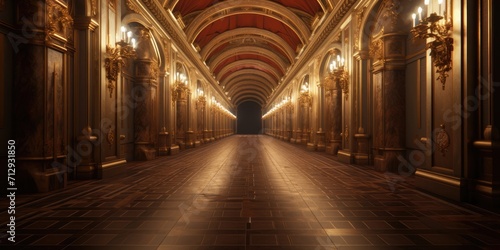 Opulent corridor emerged from grand hall with elaborate sheen. photo
