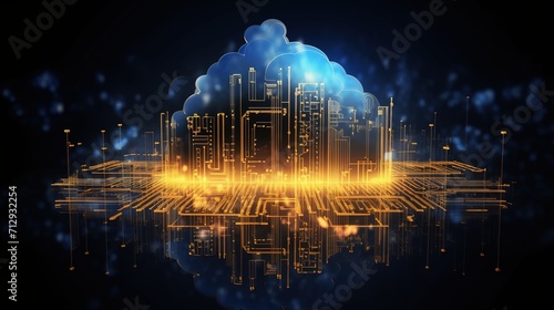 Cloud Icon Digital Information Technology Web Futuristic Hologram, Cloud Computing, Data Flow 