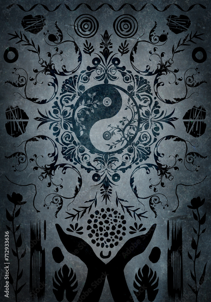 Hintergrund Silhouette Ornamente Yin und Yang - Symbolik Ausgleich und ...