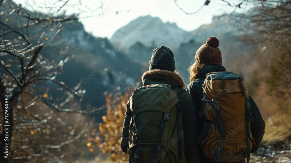 Hiking Couple on Trail Hiking Couple on Trail