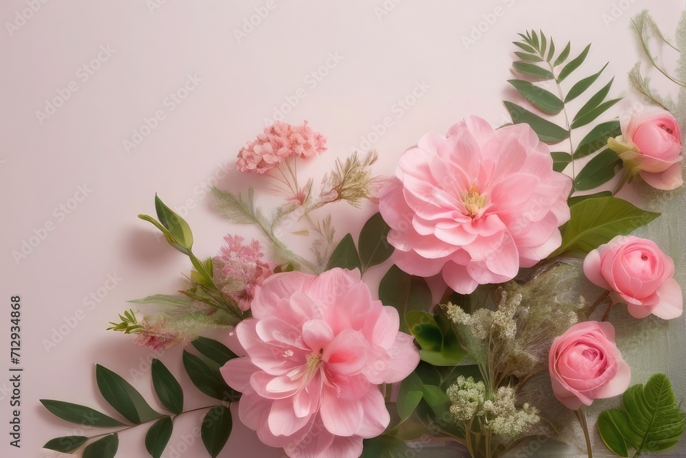 bouquet of roses on pink background