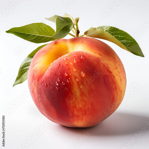 Wallpaper Mural a tasty and juicy peach with leaves isolated on a white background Torontodigital.ca