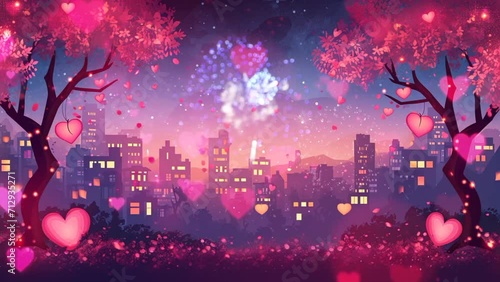 valentine day background in japan at night, animasi illustration. video photo