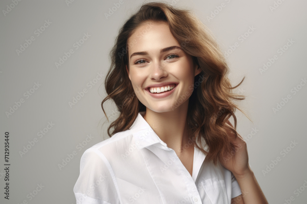 Smiling Woman in White Shirt Smiling Woman in White Shirt