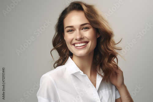 Smiling Woman in White Shirt