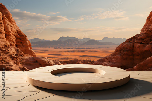 3d model of a round table, sitting in the desert