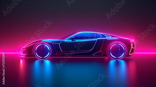 Abstract Futuristic Neon Glowing Concept Car Silhouette. Automotive template for your banner, wallpaper, marketing advertising. Vector illustration. generative ai © Chaman