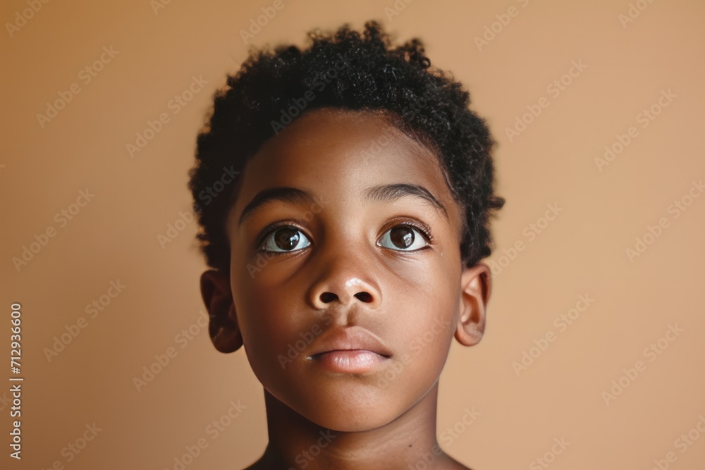 Portrait of a child black boy against a light brown background Portrait of a child black boy against a light brown background