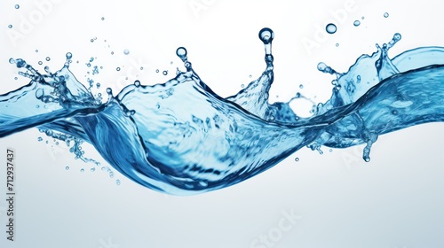 A Close-up of Blue water, spiral, liquid, splash, swirling wave, white isolated background.