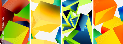 Flying 3d shapes, cubes and other geometric elements background design for wallpaper, business card, cover, poster, banner, brochure, header, website