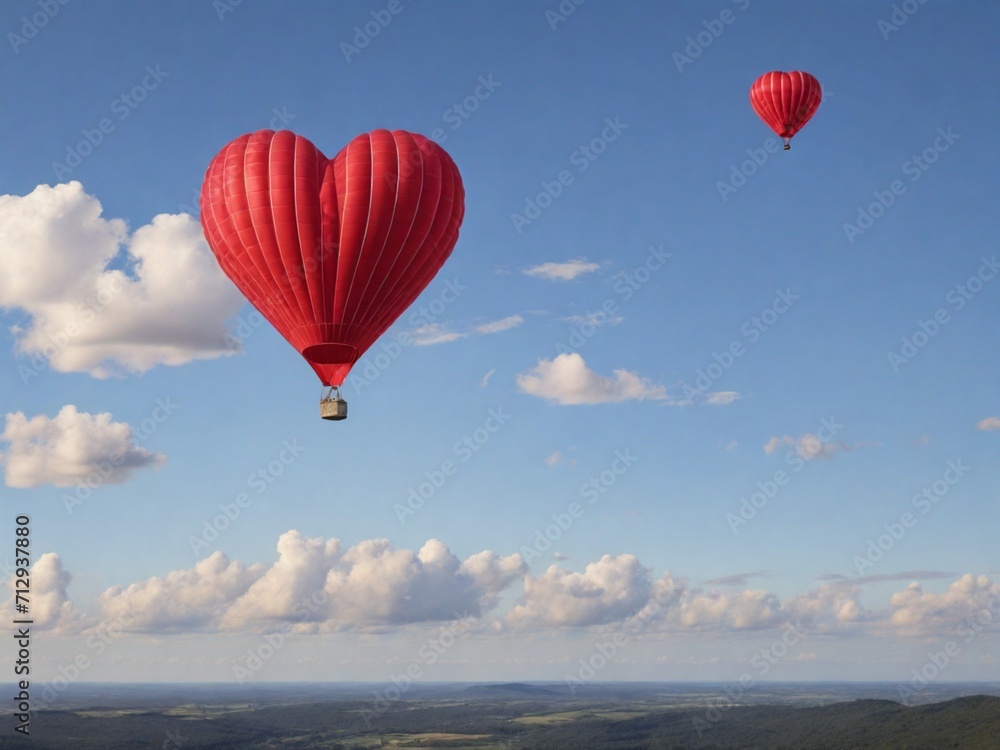 Obraz premium Heart shaped hot air balloon in sky 