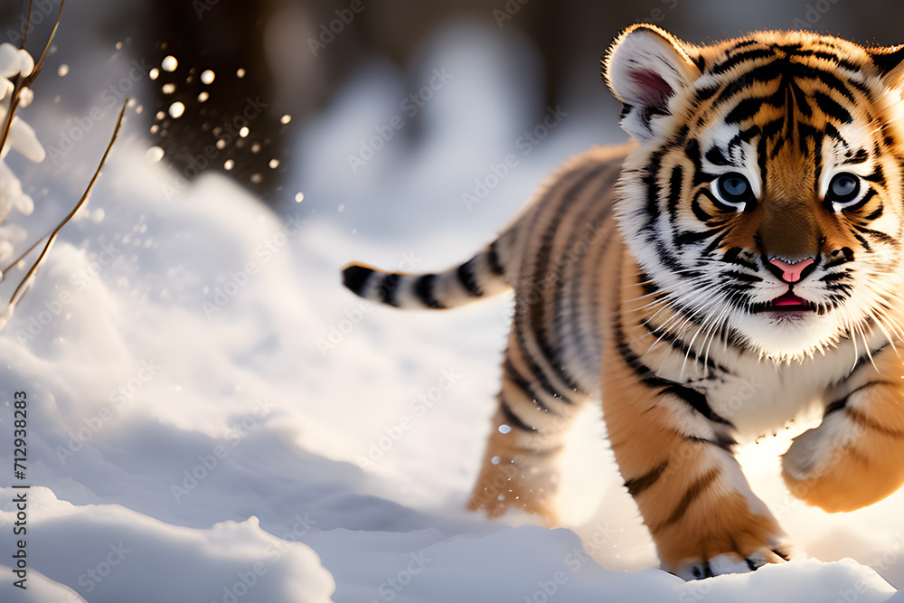 Obraz premium siberian tiger in snow. Generative AI