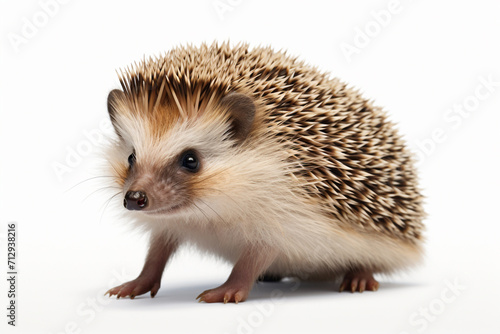 a little & cute wild happy hedgehog isolated on a white background.