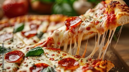 a close-up as someone indulges in a mouthwatering slice of Italian pizza.
