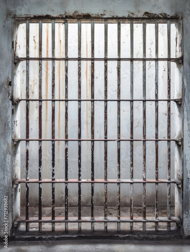close-up of an old rustic jail cell