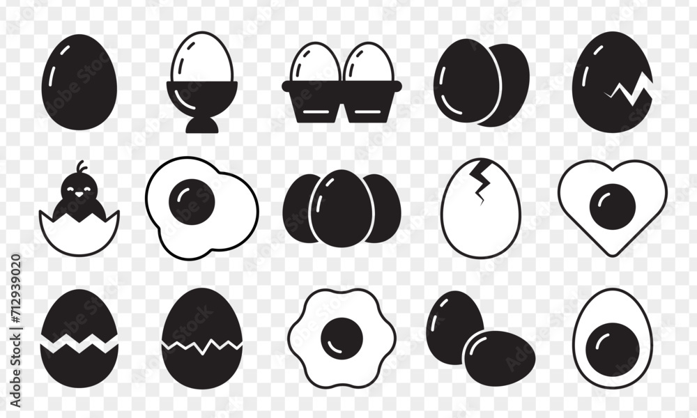Egg icon set. Black and white collection of eggs symbol Egg icon set. Black and white collection of eggs symbol