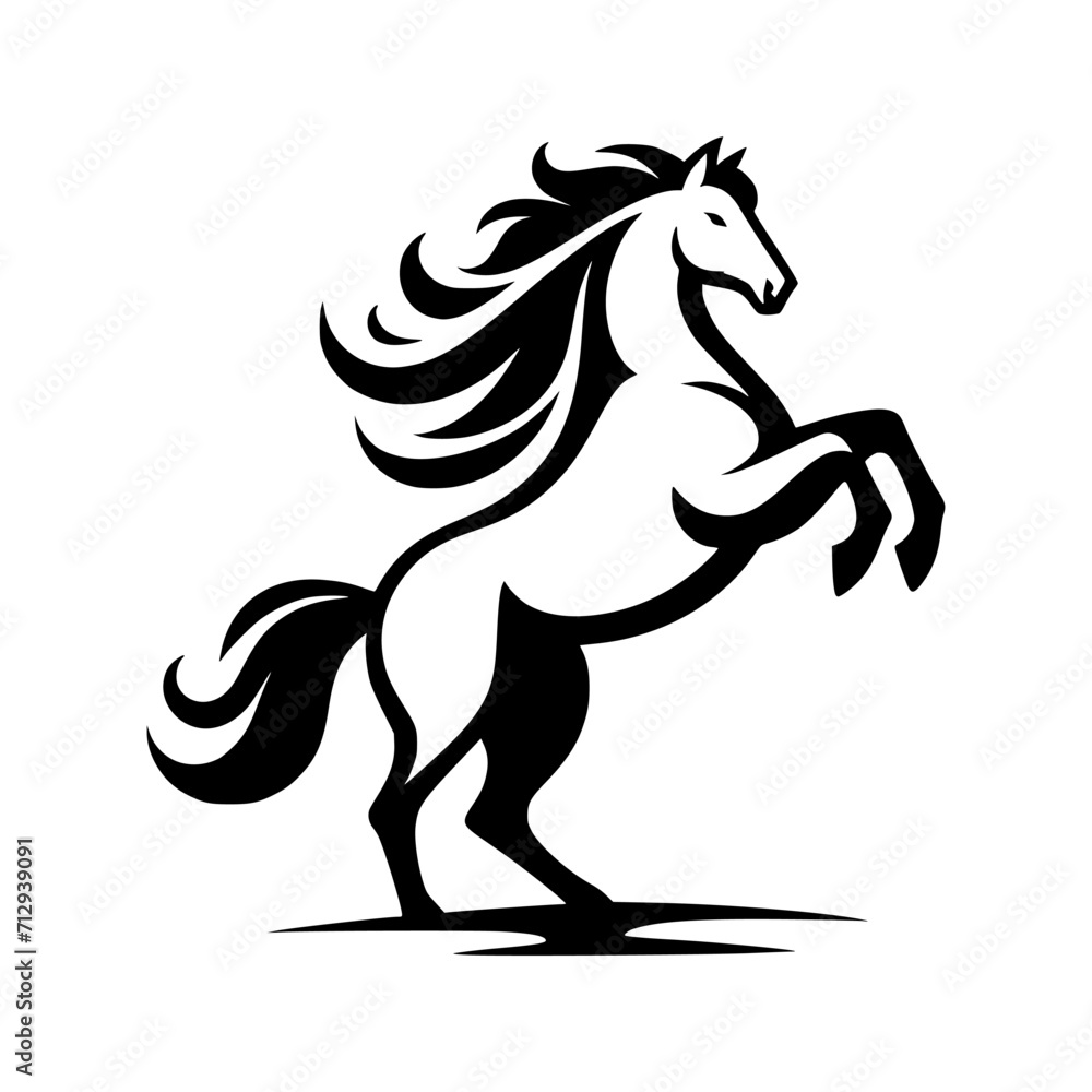 High Quality Vector Logo of a Majestic Rearing White Horse. Versatile Symbol of Strength and Elegance for Logos, Branding, and Marketing. Isolated on White Background for Seamless Integration.