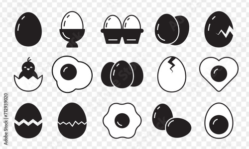 Egg icon set. Black and white collection of eggs symbol