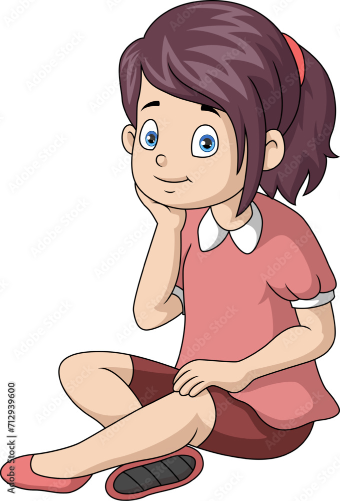 Cute little girl cartoon sitting Cute little girl cartoon sitting