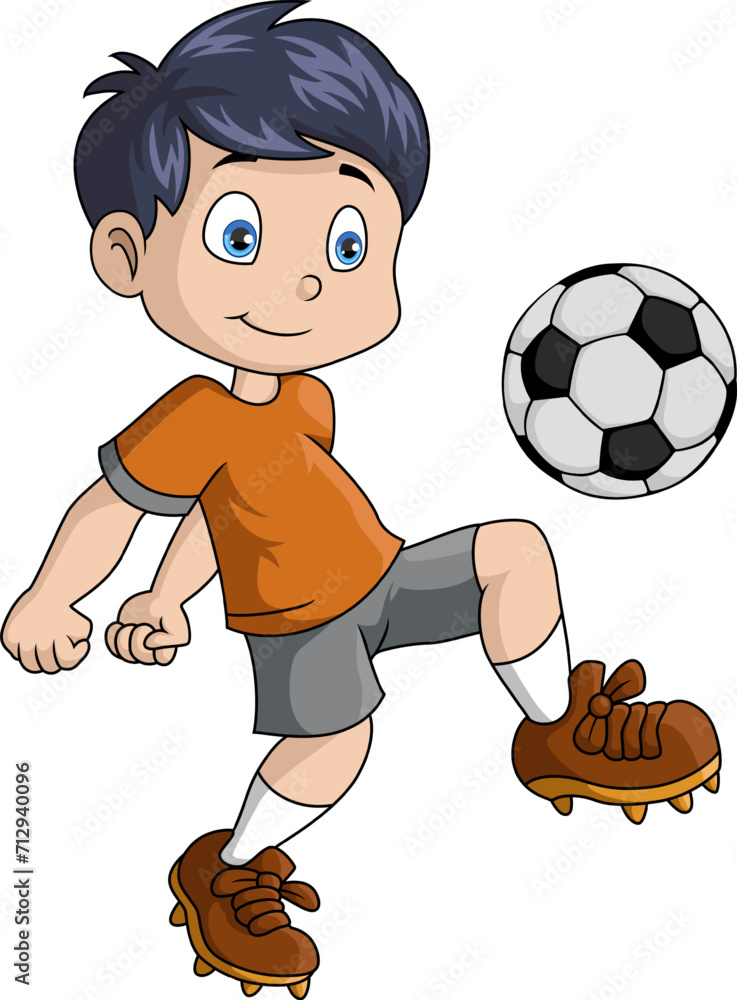 Cute little boy cartoon playing football