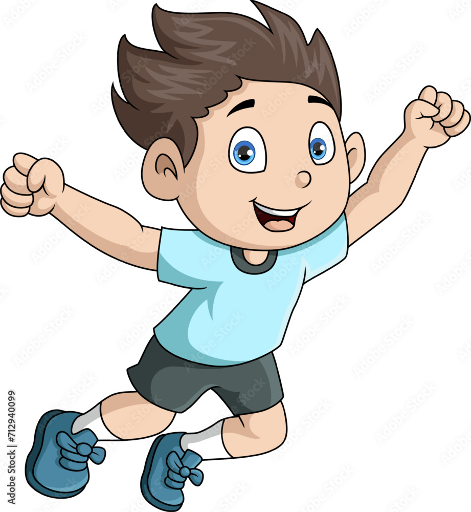 Cute little boy cartoon jumping  