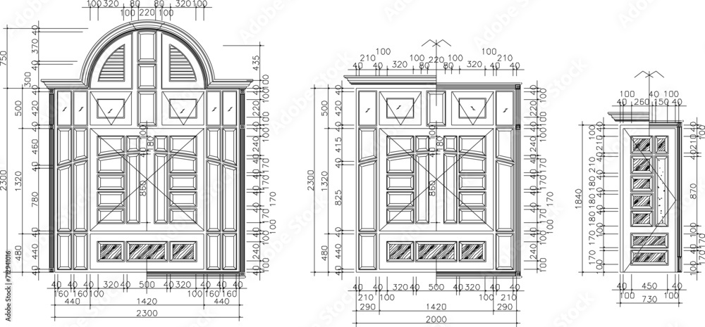 Vector sketch illustration of design, architectural engineering drawing, window frame, simple Mediterranean ethnic villa house