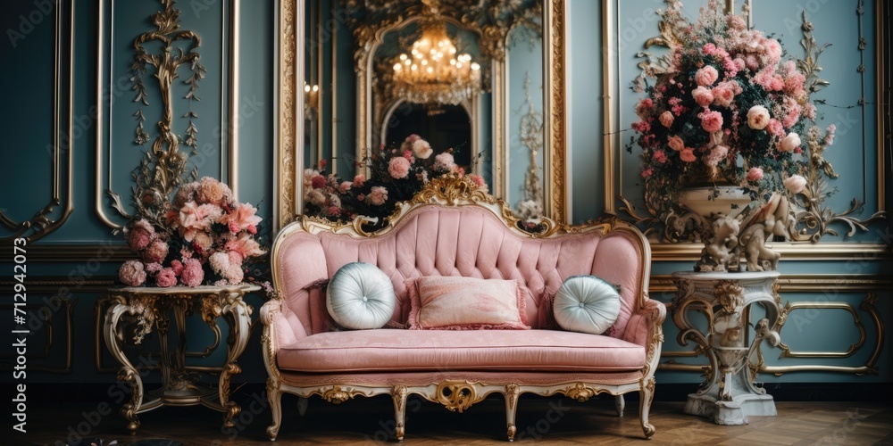 Baroque and rococo inspired vintage interior living room details.