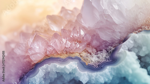Macro close-up of natural geode crystal gemstone mineral rock formation, quartz, agate, background image, room for copy space