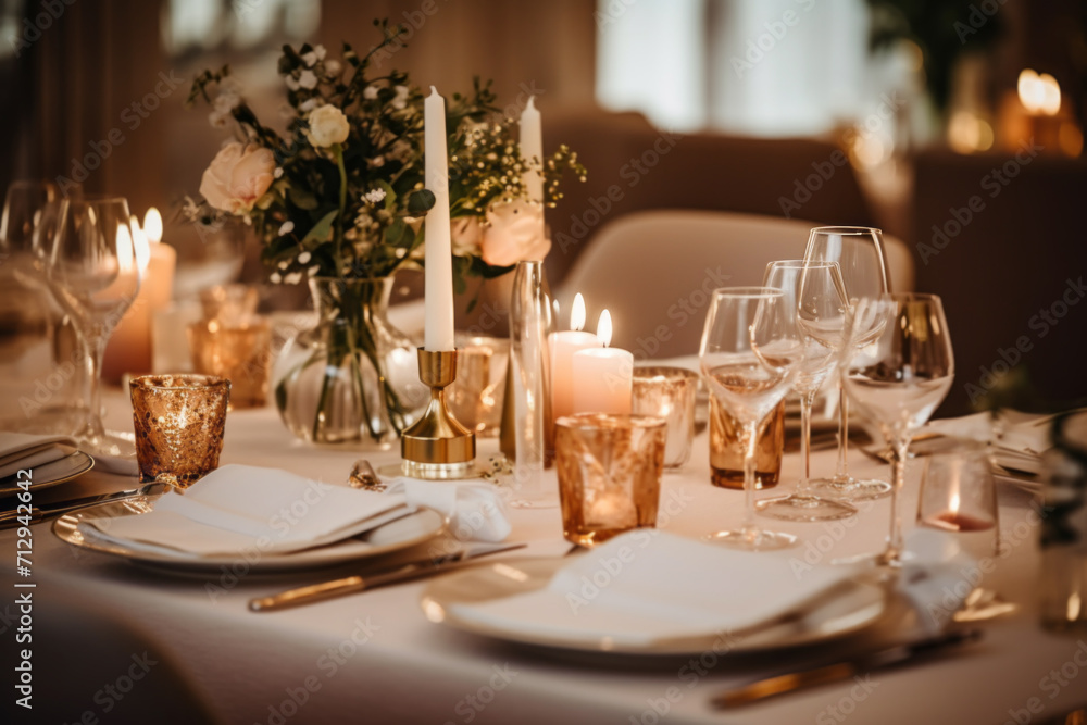 Elegant table setting with beautiful flowers and candles in restaurant Elegant table setting with beautiful flowers and candles in restaurant